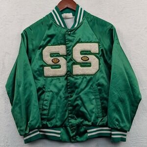 VTG Varsity Jacket Boys Large Green Sycamore Football Bomber Streetwear 80s